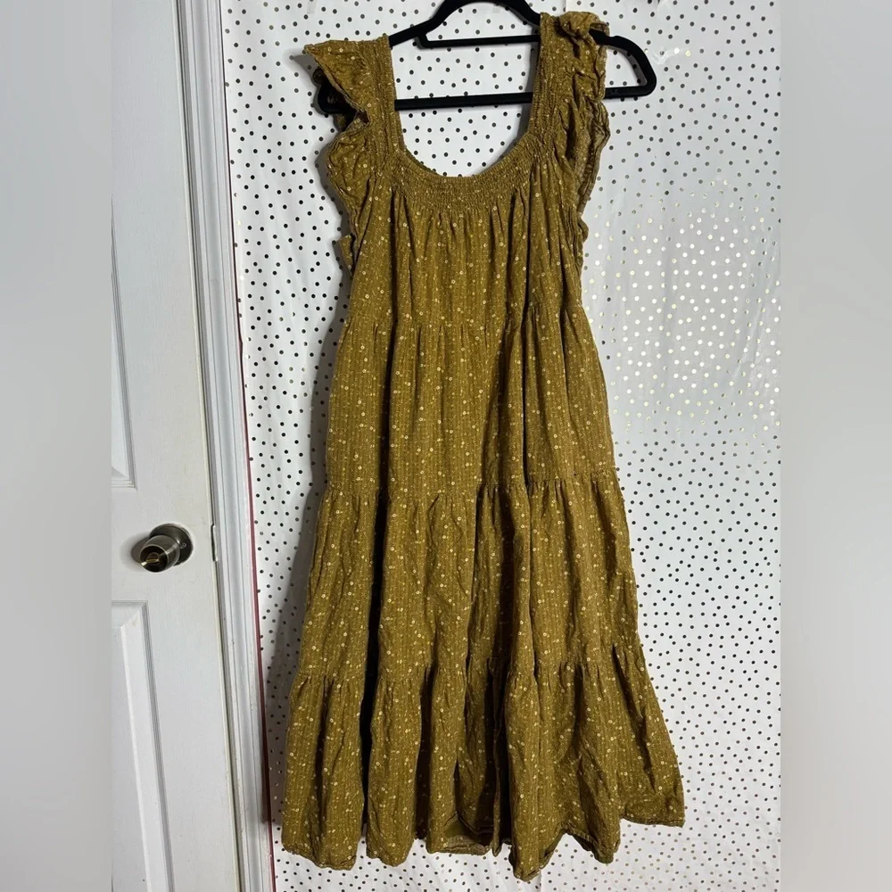 Madewell Ruffle Sleeve Tiered Midi Dress Daisy Stitch Olive